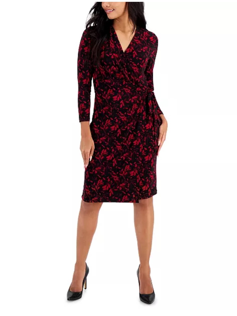 Anne Klein Burgundy to Black Ombre Polka Dot Wrap Midi Dress